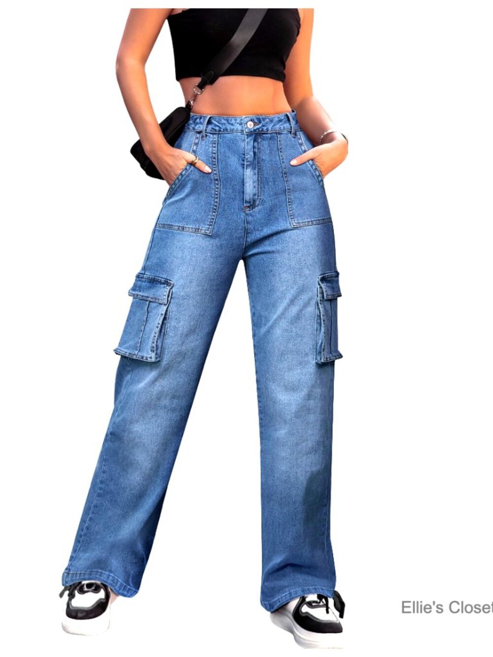 High Waisted Cargo Pants Wide Leg 6 Pockets Combat Military Trousers